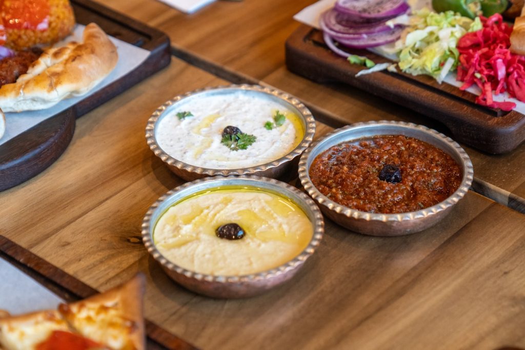 hummus, cacik and ezme turkish meze pictures