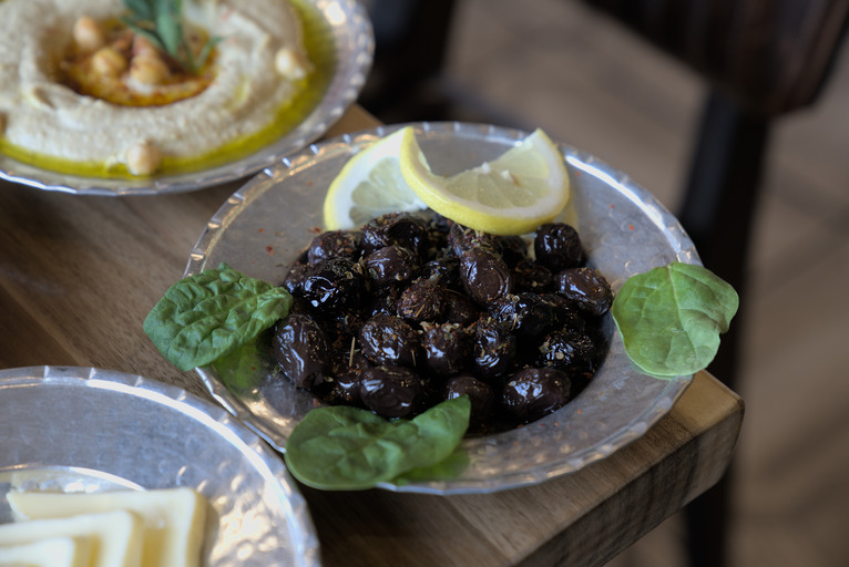 black olives on traditional turkish breakfast table