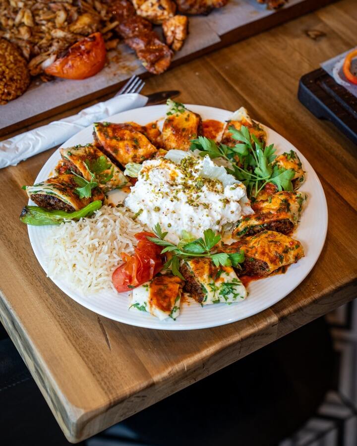 picture of adana wrapped served with rice